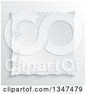 Clipart Of A White Ornate Embossed Floral Frame Over Shading Royalty Free Vector Illustration by KJ Pargeter