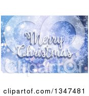 Clipart Of A Merry Christmas Greeting Made Of Snow Over A Snowflake And Bokeh Light Background Royalty Free Illustration