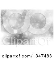 Clipart Of A Silver Christmas Snowflake Background With Stars And Bright Light Bokeh Flares Royalty Free Illustration