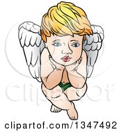 Poster, Art Print Of Cartoon Blond White Cherub Resting His Face In His Hands
