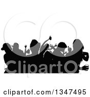 Poster, Art Print Of Crowd Of Black Silhouetted Young Party People Dancing With Drinks Under Text Space