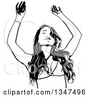 Clipart Of A Dancing Black And White Party Woman In A Bikini Top Royalty Free Vector Illustration