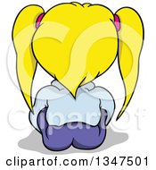 Clipart Of A Cartoon Rear View Of A Blond White Girl Sitting On The Ground Royalty Free Vector Illustration