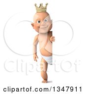 Clipart Of A 3d Full Length Bald White Baby Boy Wearing A Crown And Standing By A Sign Royalty Free Illustration