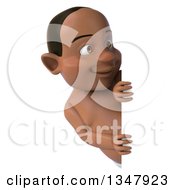 Clipart Of A 3d Black Baby Boy Looking Around A Sign Royalty Free Illustration