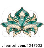 Poster, Art Print Of Beautiful Turquoise And Tan Henna Lotus Flower 2