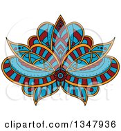 Poster, Art Print Of Beautiful Red Blue And Orange Henna Lotus Flower