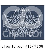 Clipart Of A White Ornate Henna Lotus Flower On Blue 2 Royalty Free Vector Illustration
