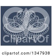 Poster, Art Print Of White Ornate Henna Lotus Flower On Blue 2