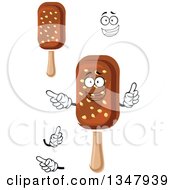 Clipart Of A Cartoon Face Hands And Fudge Popsicles With Nuts Royalty Free Vector Illustration