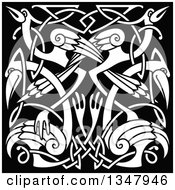 Poster, Art Print Of White Celtic Knot Crane Or Herons On Black