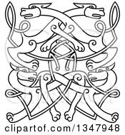 Clipart Of A Black Outlined Celtic Wild Dog Knot 3 Royalty Free Vector Illustration