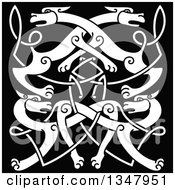 Clipart Of A White Celtic Wild Dog Knot On Black 3 Royalty Free Vector Illustration
