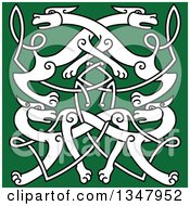 Clipart Of A White Celtic Wild Dog Knot On Green 2 Royalty Free Vector Illustration