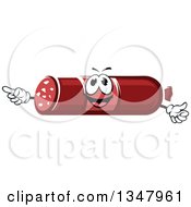 Clipart Of A Cartoon Salami Character Pointing Royalty Free Vector Illustration