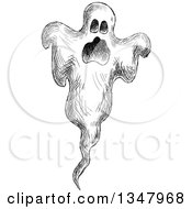 Clipart Of A Black And White Sketched Ghost Royalty Free Vector Illustration