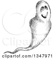 Clipart Of A Black And White Sketched Ghost Royalty Free Vector Illustration