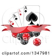 Poster, Art Print Of Poker Chips And Playing Cards With A Blank Red Banner