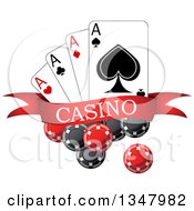 Poker Chips And Playing Cards With A Red Casino Banner