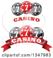 Clipart Of Red And Black Casino Poker Chip Designs With Text Royalty Free Vector Illustration