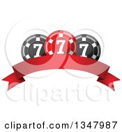 Red And Black Casino Poker Chips Over A Blank Banner