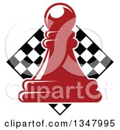 Poster, Art Print Of Red Chess Pawn Over A Diamond Checker Board