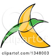 Clipart Of A Sketched Green And Yellow Hummingbird 3 Royalty Free Vector Illustration