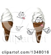 Poster, Art Print Of Cartoon Face Hands And Vanilla Ice Cream Waffle Cones