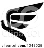 Clipart Of A Black And White Flying Peace Dove 2 Royalty Free Vector Illustration