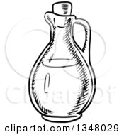 Clipart Of A Black And White Sketched Bottle Of Olive Oil Royalty Free Vector Illustration