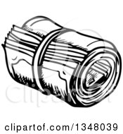Clipart Of A Black And White Sketched Wad Of Cash Royalty Free Vector Illustration