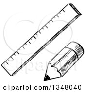 Clipart Of A Black And White Sketched Pencil And Ruler Royalty Free Vector Illustration by Vector Tradition SM