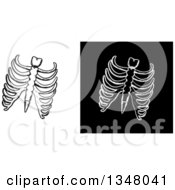 Clipart Of Black And White Sketched Ribs On White And Black Backgrounds Royalty Free Vector Illustration