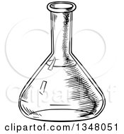 Clipart Of A Black And White Sketched Laboratory Flask Royalty Free Vector Illustration