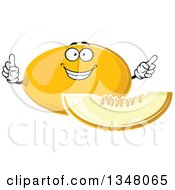 Clipart Of A Cartoon Canary Melon Character And Slice Royalty Free Vector Illustration by Vector Tradition SM