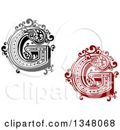 Clipart Of Retro Black And White And Red Capital Letter G With Flourishes Royalty Free Vector Illustration
