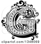Clipart Of A Retro Black And White Capital Letter G With Flourishes Royalty Free Vector Illustration