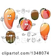 Clipart Of Cartoon Mangoes Peaches And Kiwis Royalty Free Vector Illustration