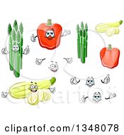 Poster, Art Print Of Cartoon Asparagus Bell Peppers And Squash