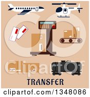 Poster, Art Print Of Flat Design Airplane Helicopter And Airport Shipping Items With Text On Beige