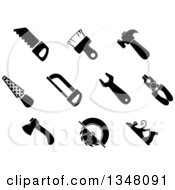 Black And White Claw Hammer Wrench Pliers Axe Paintbrush Hand Saw Flat Rasp Hacksaw And Jack Plane Hand Tools