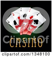 Poster, Art Print Of Playing Cards And Lucky Sevens Over Casino Text On Dark Green And Black