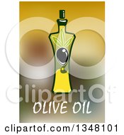 Clipart Of A Green Bottle Of Olive Oil Over Text And Blur Royalty Free Vector Illustration