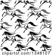 Clipart Of A Seamless Pattern Background Of Black And White Running Horses 6 Royalty Free Vector Illustration