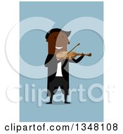 Poster, Art Print Of Flat Design Black Man Playing A Violin On Blue