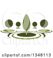 Clipart Of A Park With Green Shrubs And Trees In A Garden Royalty Free Vector Illustration