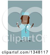 Clipart Of A Flat Design Black Male Surgeon In Scrubs On Blue Royalty Free Vector Illustration