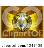 Poster, Art Print Of 3d Gold Disco Ball Over Shiny Curving Stripes