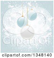 Poster, Art Print Of 3d Suspended White And Blue Christmas Baubles Over Grunge