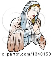 Poster, Art Print Of Virgin Mary In Brown And Blue Praying